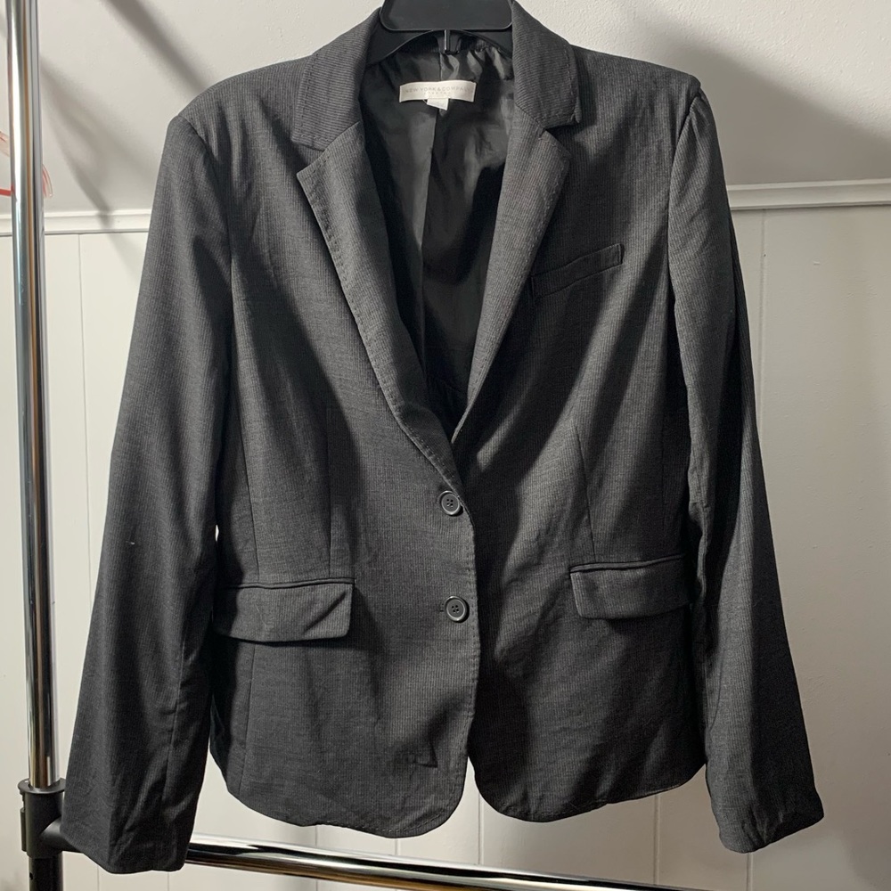 NY&Co Stretch Charcoal Pinstripe Blazer 14